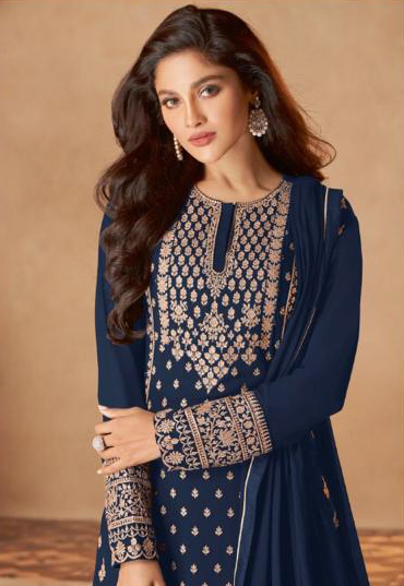 FC 128 Navy Blue Color Georgette Sequins Work Sharara Suit Wedding, Party, Festive, Events Etc. Expected Delivery  4-6 Working Days @2199/- | Salwar suit, Designer Suits, Casual Suits, Creative suits, Palazzo Suits, Party Wear Suits, Patiala Suits, Straight Suits