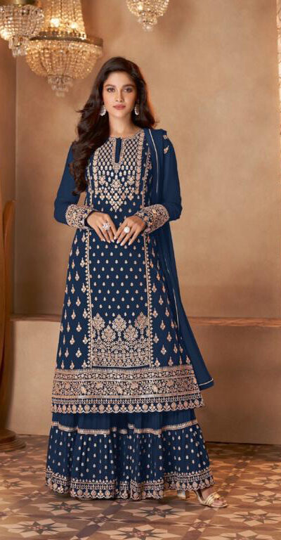 FC 128 Navy Blue Color Georgette Sequins Work Sharara Suit Wedding, Party, Festive, Events Etc. Expected Delivery 4-6 Working Days @2199/- | Salwar suit, Designer Suits, Casual Suits, Creative suits, Palazzo Suits, Party Wear Suits, Patiala Suits, Straight Suits