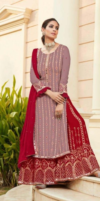red-georgette-embroidered-sharara-suit-with-real-mirror-work