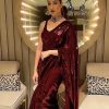 Stunning Red Color Fancy Sequence Work Party Wear Sarees