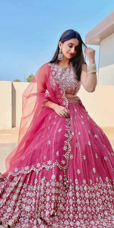RTC 6295 Pink Lehenga : Georgette Work : Embroidery And Heavy 9mm Sequins Work Wedding Wear Pink Lehenga Wedding, Events @1999/- | Lehenga, Bollywood Lehenga, Creative Lehenga, Designer Lehenga, Embroidered Lehenga, Party Wear Lehenga