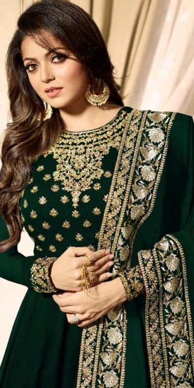 LT 1703 Green Color: Green Fabrics: Banglory Silk + Faux Georgette & Codding Embroidery work Dupatta:- Heavy Net + Codding and Sequine Embroidary Work | Anarkali Suits, Bollywood Anarkali, Creative-Anarkali, Designer Anarkali, Embroidered Anarkali, Party Wear Anarkali
