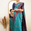 Brilliant Blue Color Soft Lichi Silk Ordinary Design Rich Pallu Saree