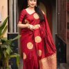 Classic Maroon Color Soft Lichi Silk Cloth Rich Pallu Work Saree