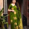 Classic Olive Green Color Soft Lichi Silk Cloth Rich Pallu Saree