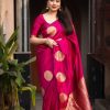 Classic Rani Color Soft Lichi Silk Cloth Rich Pallu Work Saree