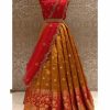 Cute Orange Kanjivaram Silk Jacquard Zari Work Lehenga Choli