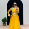 Cute Yellow Color Georgette Zari Kashmiri Mirror Lehenga Choli