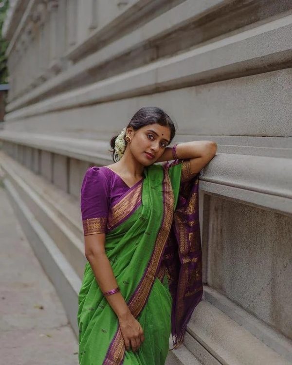 Parrot Green Soft Silk Saree with Pallu Work