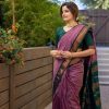 Dazzling Purple Color Soft Lichi Silk Cloth Rich Pallu Work Saree