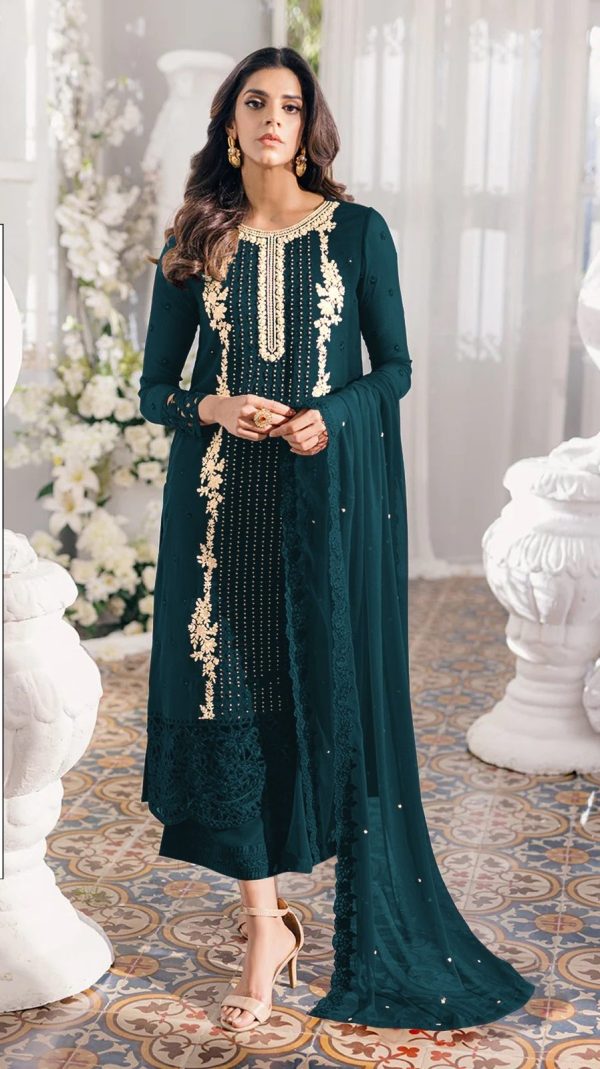 Dazzling Stone Green Color Georgette Embroidery Anarkali Suit