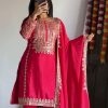 Elegant Pink Color Pure Chinnon Silk Embroidery Salwar Suit