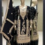 Fancy Black Chinnon Silk Embroidery Coding Dori Salwar Suit