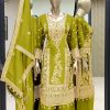 Fancy Green Chinnon Silk Embroidery Coding Dori Salwar Suit