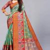 Fancy Green Color Organic Tissue Silk Gold Zari Weaving Saree