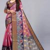 Fancy Peach Color Organic Tissue Silk Gold Zari Weaving Saree