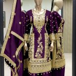 Fancy Purple Chinnon Silk Embroidery Coding Dori Salwar Suit