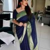 Glamorous Navy Blue Color Soft Lichi Silk Beautiful Pallu Saree