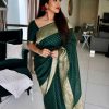 Glamorous Stone Green Color Soft Lichi Silk Rich Pallu Saree