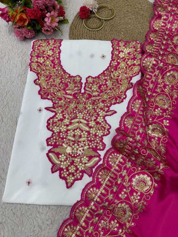 Glamorous White & Pink Color Silk Thread Sequence Salwar Suit