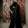 Good-Looking Black Color Satin Silk Thread Sequence Work Saree