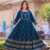 Good-Looking Royal Blue Color Rayon Printed Hand Work Gown