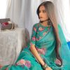 Graceful Green Color Georgette Printed Pearl Lace Border Saree