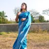 Grand Blue Color Soft Lichi Silk Ordinary Design Work Pallu Saree