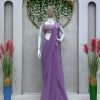 Nice Purple  Color Faux Georgette Ruffle Patch Work Saree