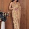 Perfect Chiku Color Georgette Double Run Embroidery Saree