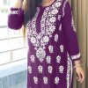 Pretty Purple Color Heavy Rayon Cotton Style Embroidery Kurti