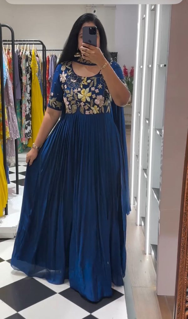 Pretty Royal Blue Color Georgette Multi-Thread Work Anarkali Suit