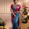 Resplendent Blue Color Soft Lichi Silk Beautiful Rich Pallu Saree