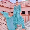 Sublime Blue Color Heavy Rayon With Embroidery Printed Kurti