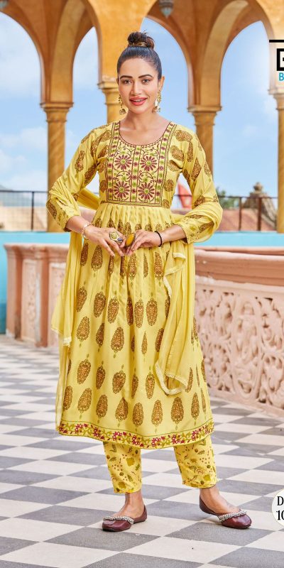 Sublime Yellow Color Heavy Rayon With Embroidery Printed Kurti