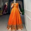 Superb Orange Color Jacquard Silk Paithani Zari Designer Gown