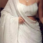 Superb White Color Georgette Embroidery Cotton Thread Saree