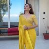 Superb Yellow Color Faux Georgette Thread With Sequence Saree