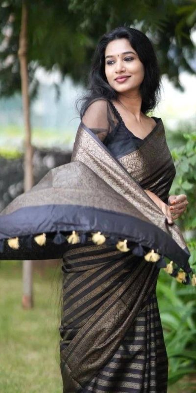 KP 4085 Black Color Soft Lichi Silk Jacquard On All Over Saree Casual, Party Wear, Wedding, Events Etc. Expected Delivery 4-6 Working Days @1399/- | Sarees, Bollywood Sarees, Creative Sarees, Designer Sarees, Embroidered Sarees, Ethnic Saree, Modern Digital sarees, Party Wear Sarees