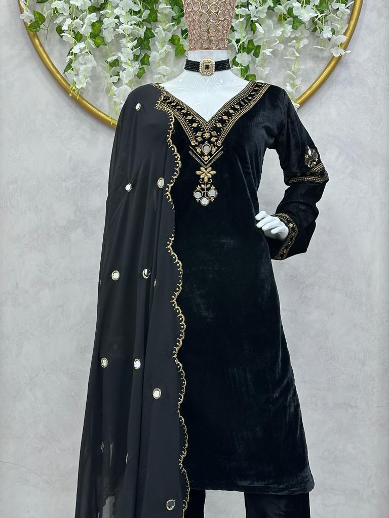 KD 1366 Blue Velvet Thread Work With Real Mirror Salwar Suit Work : Embroidery With Sequence Thread Work Party, Wedding, Festive @2049/- Only | Salwar suit, Designer Suits, Casual Suits, Creative suits, Palazzo Suits, Party Wear Suits, Straight Suits