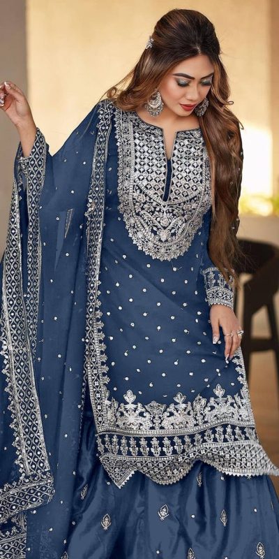 SSR 449 Blue Georgette Embroidery Sequence Salwar Suit Wedding, Party, Festive, Events Expected Delivery 4-6 Working Days @ 2049/- Only | Salwar suit, Designer Suits, Casual Suits, Creative suits, Party Wear Suits, Straight Suits