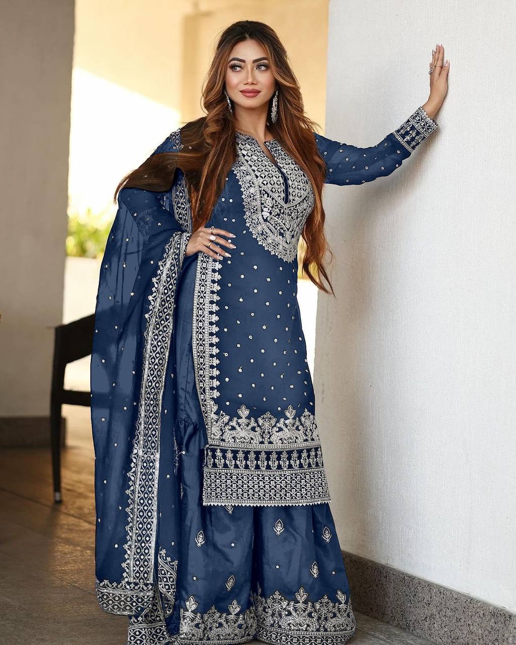 SSR 449 Blue Georgette Embroidery Sequence Salwar Suit Wedding, Party, Festive, Events Expected Delivery 4-6 Working Days @ 2049/- Only | Salwar suit, Designer Suits, Casual Suits, Creative suits, Party Wear Suits, Straight Suits