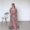 Aglow Peach Color Silk Digital Printed Fancy Lace Salwar Suit