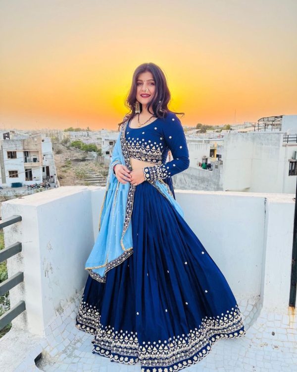 Aglow Royal Blue Color Georgette Embroidery Lehenga Choli