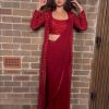 Alluring Red Color Georgette Thread Sequence Work Saree