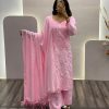 Beautiful Baby Pink Color Maslin Thread Embroidery Salwar Suit
