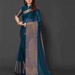 Beautiful Blue Color Chiffon Running Chiffon Blouse Work Saree
