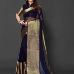 Beautiful Navy Blue Color Chiffon Running Chiffon Blouse Saree