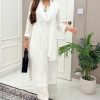 Beautiful White Color Maslin Thread Embroidery Salwar Suit