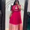 Dazzling Pink Color Chinon Dyeable Embroidery Thread Gown